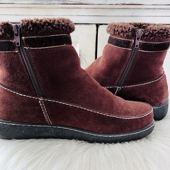 Lands End Brown Suede Faux Fur Lined Comfort Ankle Boots - Womens Size 8B - Picture 4 of 8